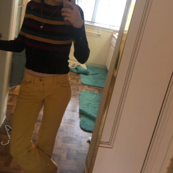 Striped Ribbed Long Sleeve Cropped Top M - Picture 2 of 4